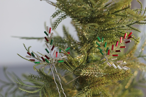 Two pretty handmade hair pins in Christmas colors